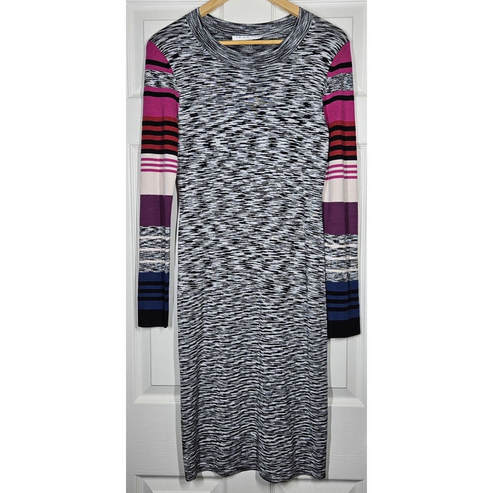 Trina Turk Dialogue Long Sleeve Midi Sweater Dress M Slimming Body Con Stretch